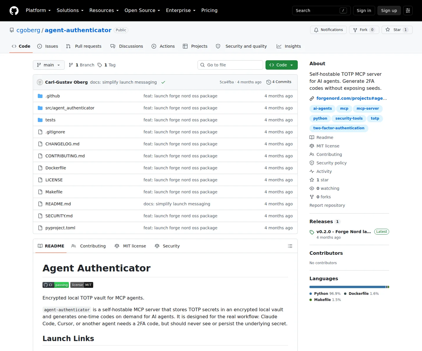 The agent-authenticator repository on GitHub — source, releases and contributors.