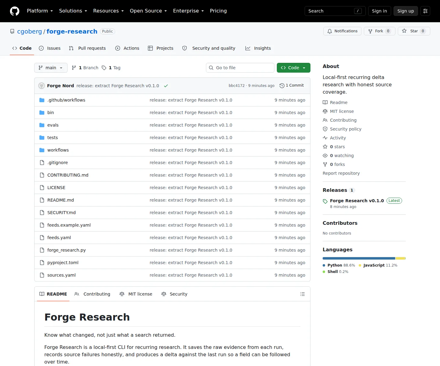 Forge Research public repository and recurring delta research documentation on GitHub.